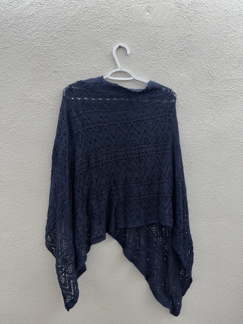 Britts Knits Womens Poncho One Size Blue Lightweight Open Knit Pullover